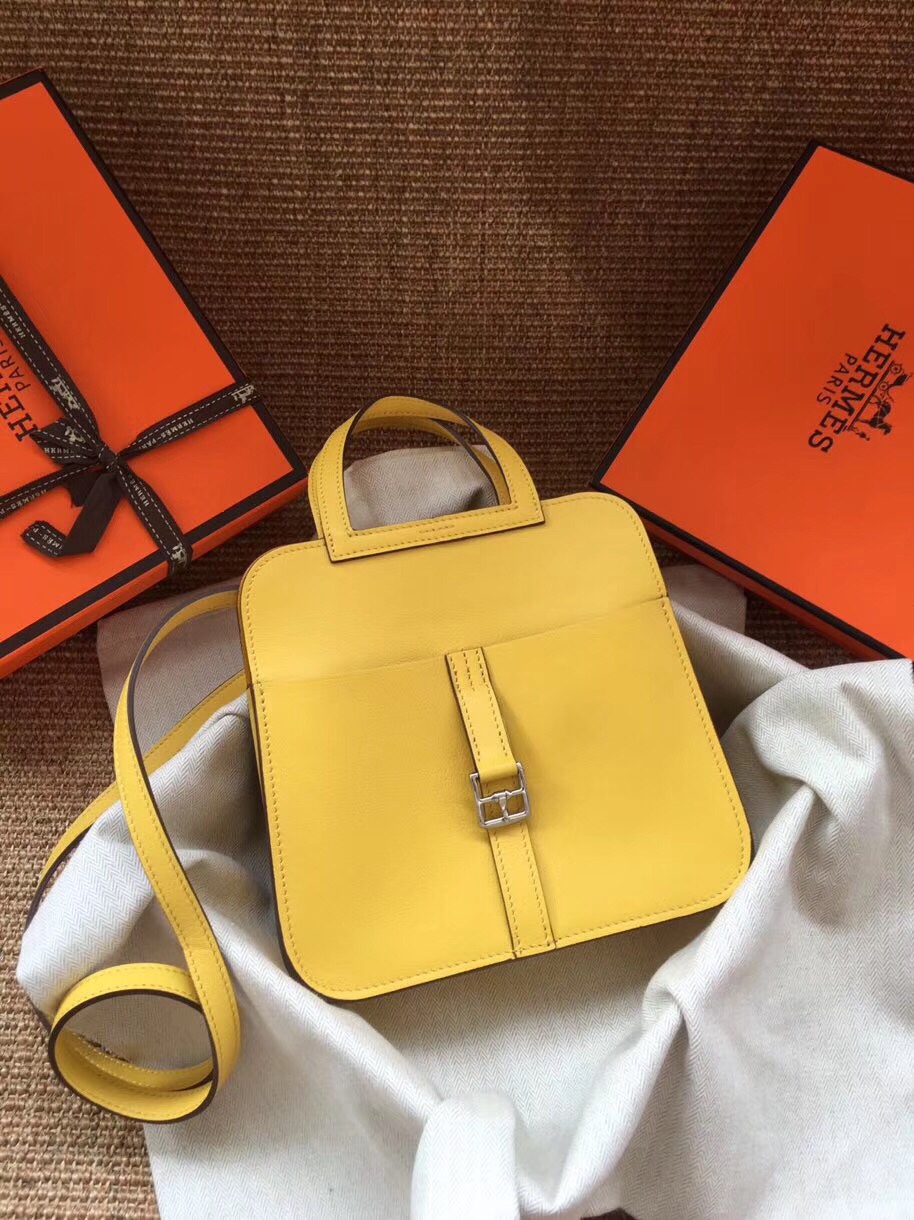 Hermes Mini Halzan 22 Handbag Shoulder Bag In Yellow Swift Leather